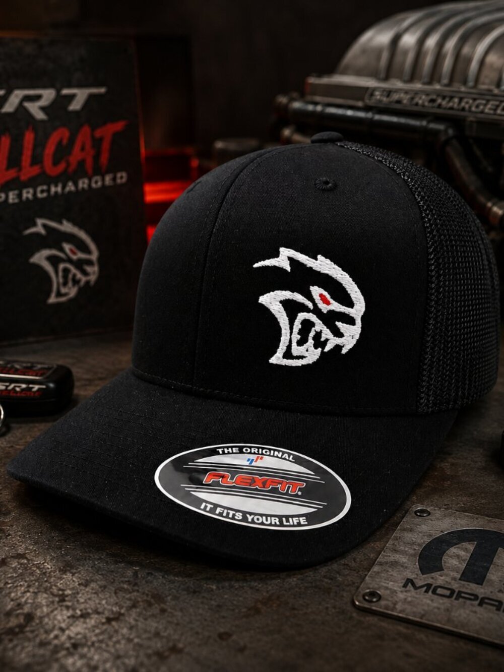 Dodge Hellcat Supercharged Hat Flexfit Solid Cotton Hat Mopar SRT multiple sizes